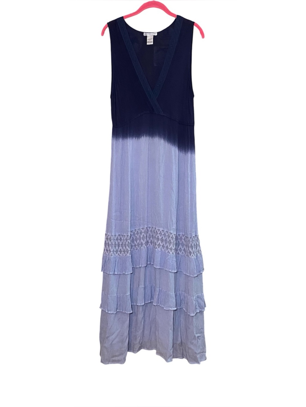 Coastal Boho Dip Dye Maxi Dress Tiered Fairy Prairie Festival L Beachy